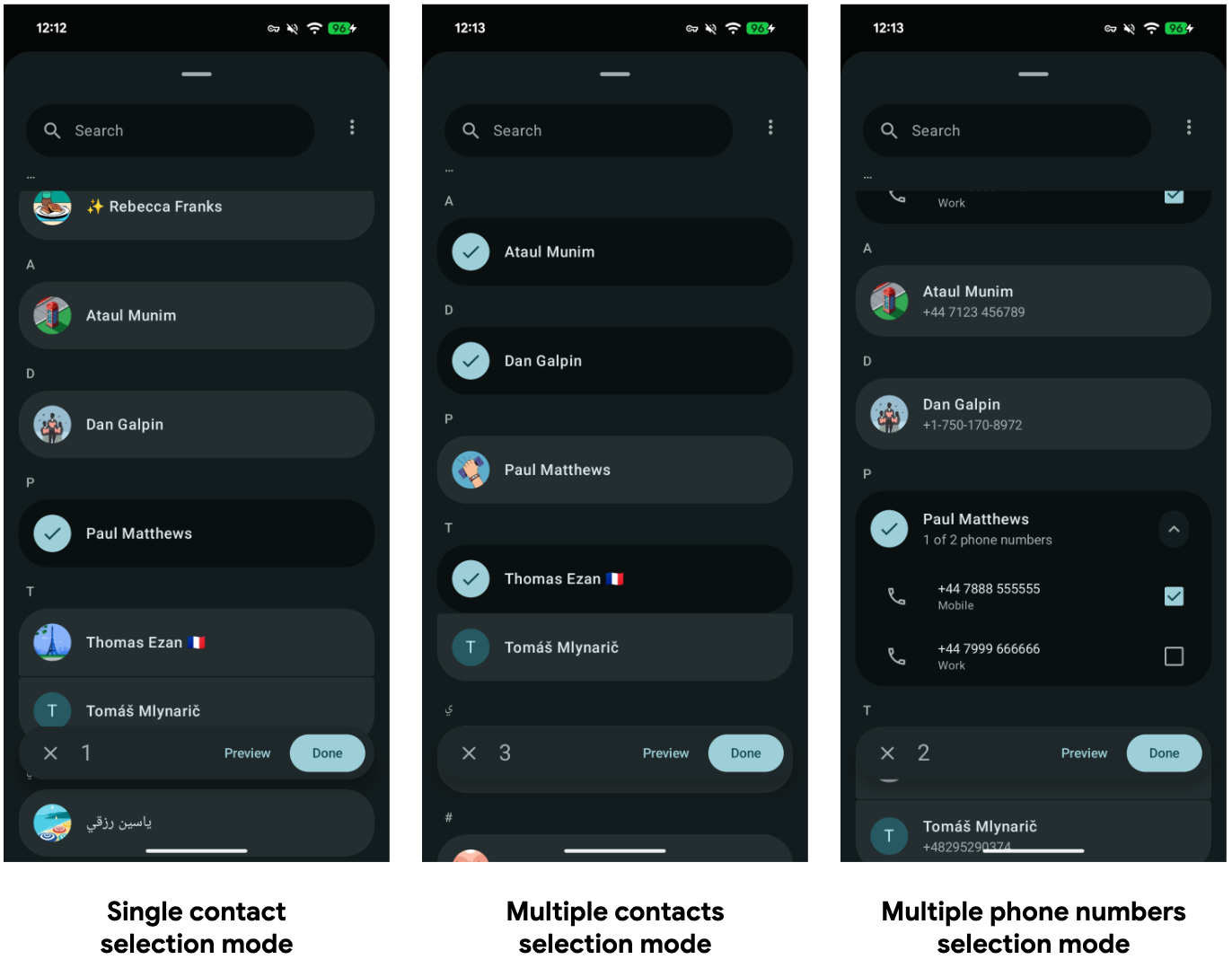 Android 17 Contact Picker의 선택 모드